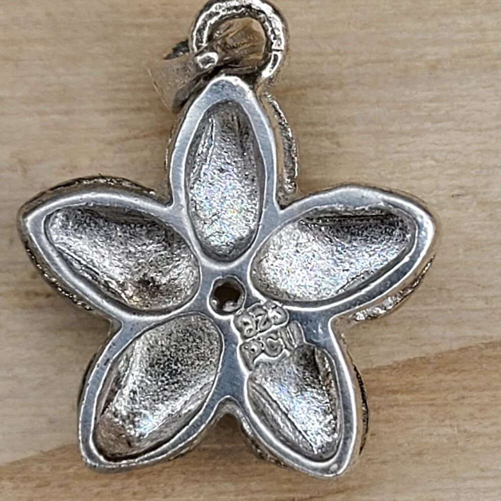 Vintage Sterling Silver Flower Pendant With Clear Rhinestone Accent .75" - Picture 3 of 8